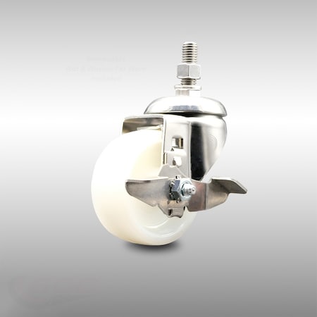 Service Caster 3 Inch 316SS Nylon Wheel Swivel 3/8 Inch Threaded Stem Caster with Brake SCC SCC-SS316TS20S314-NYS-TLB-381615